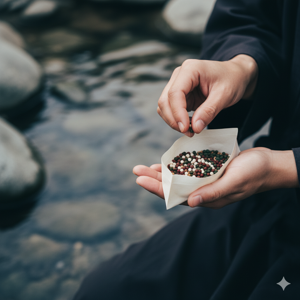 Keeper performing the feeding ritual